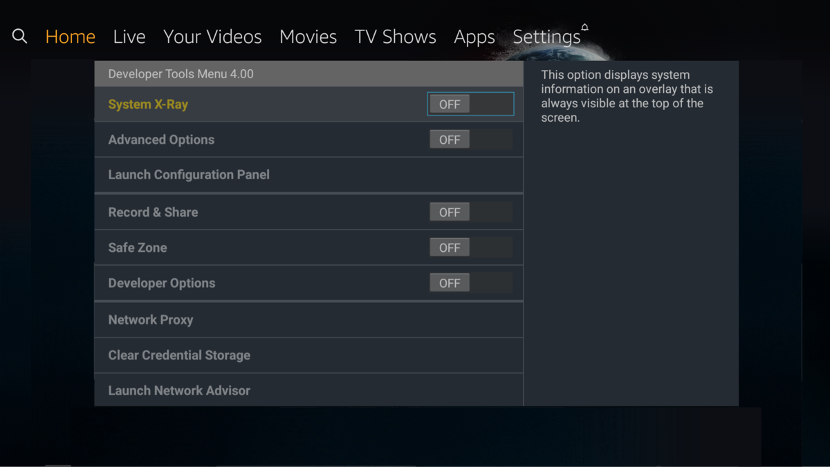 Amazon Prime Video settings menu