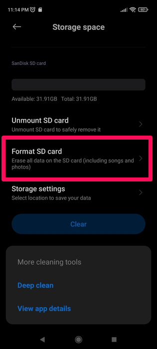 Backup data from the SD card
Format the SD card