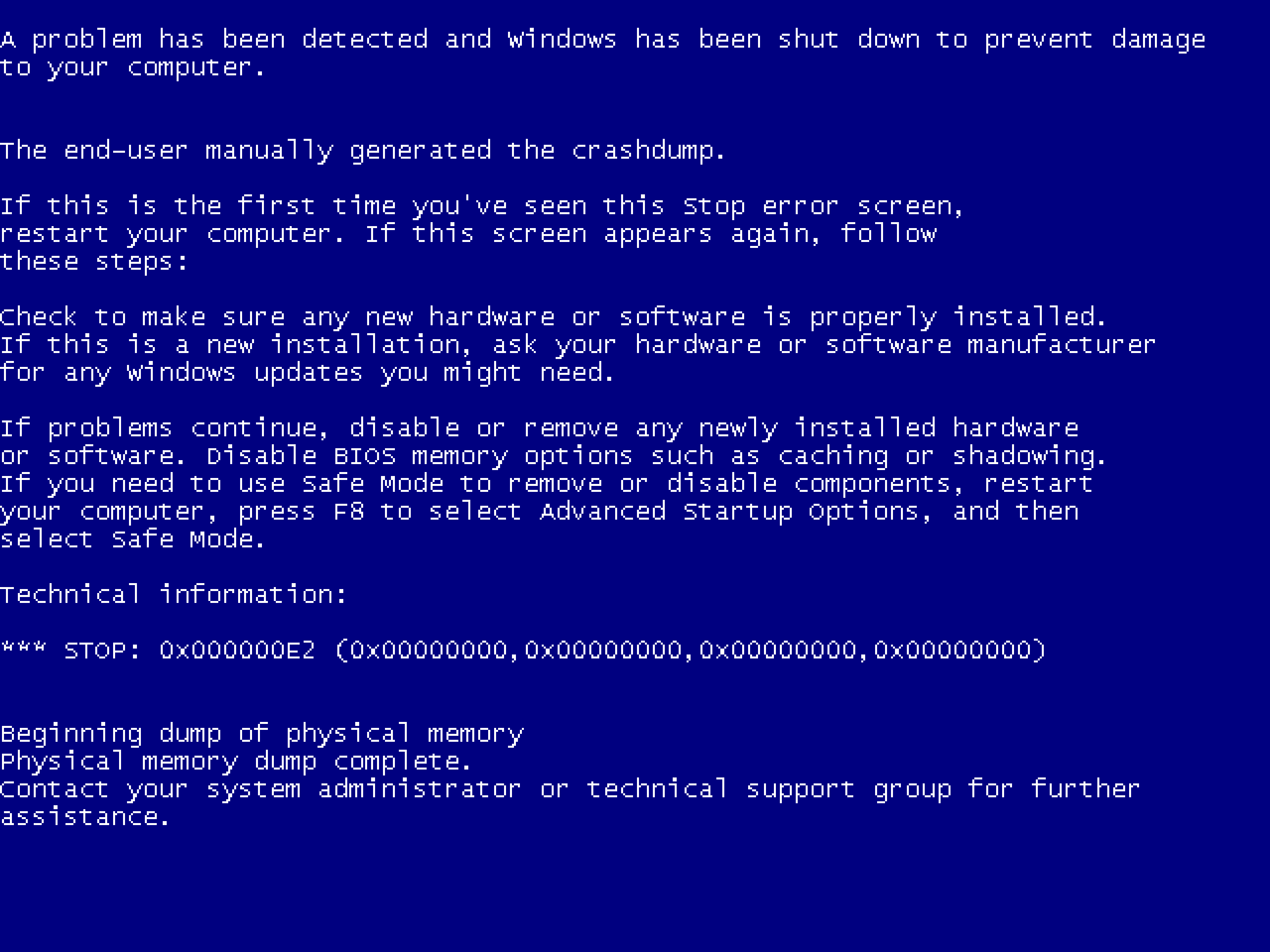 Blue screen error in Windows XP