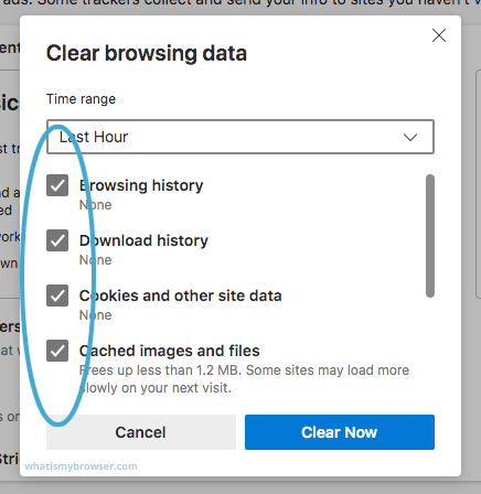 Click on "Clear browsing data" or a similar option.
Make sure to select "Cookies" and "Cached images and files" or similar options.