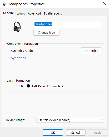 Click on Device properties and go to the Additional device properties link.
In the new window, go to the Enhancements tab.