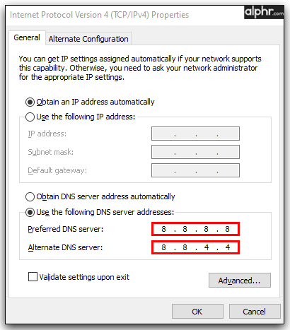 Click on Properties.
Choose the option to Use the following DNS server addresses.