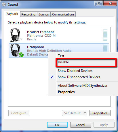 Ensure that the correct playback device is selected.
Click on Test to check the sound.
