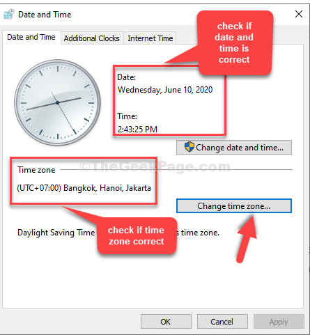 Ensure that the date and time settings on your computer are correct
If they are incorrect, adjust the settings to the correct date and time