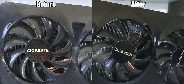Ensure the GPU fans are spinning and not obstructed by dust or debris.
Clean the GPU and its heatsink using compressed air to remove any accumulated dust.