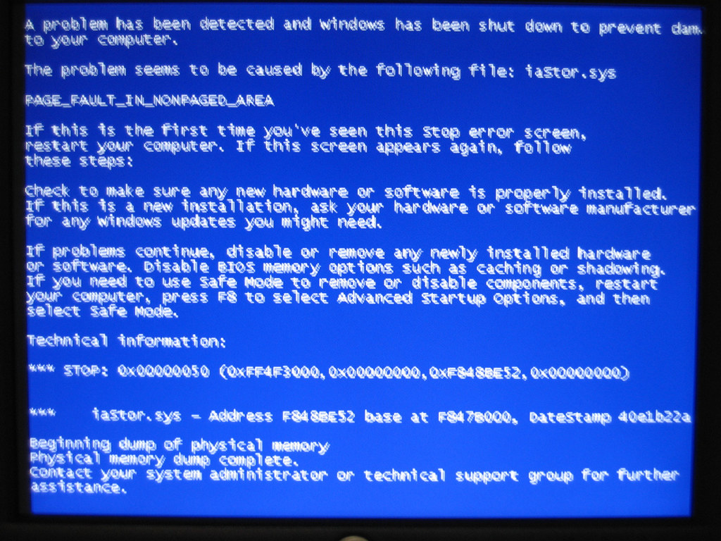 Error text message on computer screen