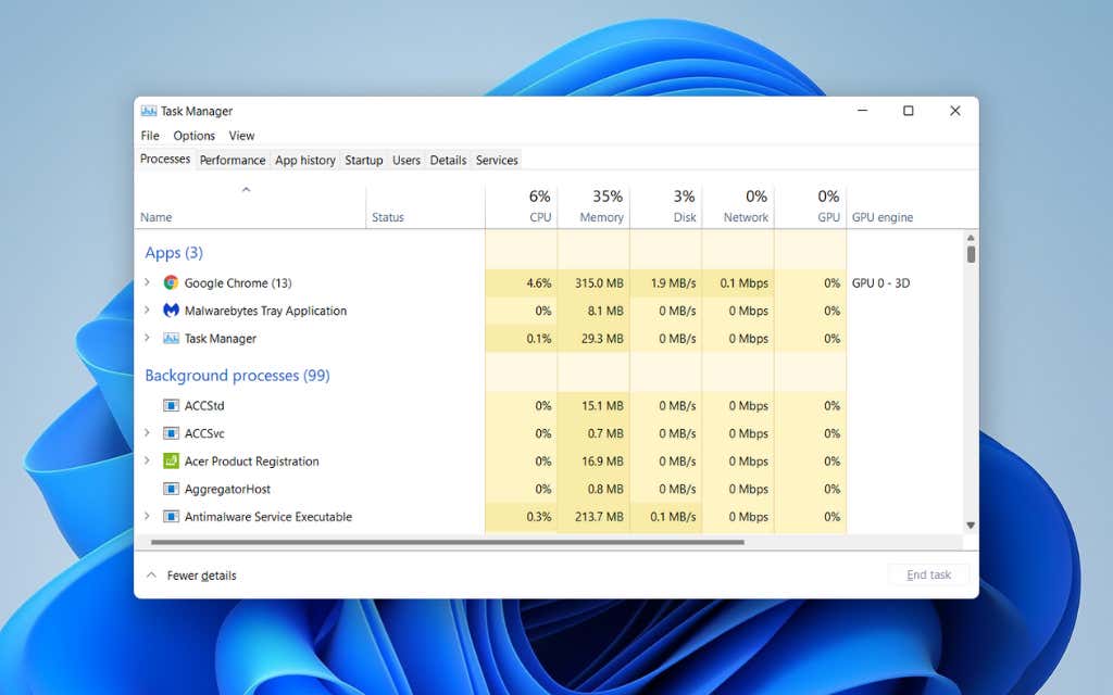 Go to the Processes tab
Identify resource-intensive processes and select them