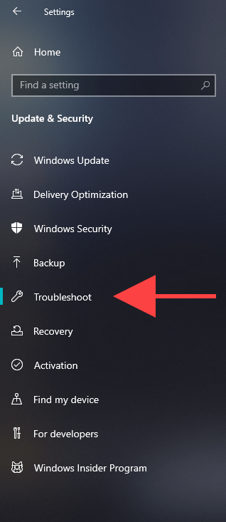Go to the Troubleshoot tab on the left sidebar.
Select Windows Update under the "Get up and running" section.