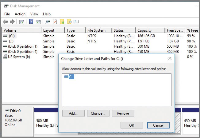 Locate the SD card in the list of drives and right-click on it.
Select "Change Drive Letter and Paths".