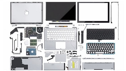Macbook with hardware components highlighted.