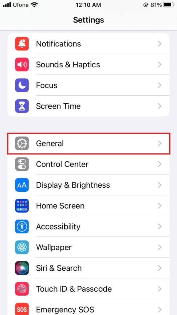 On your iPhone, go to the "Settings" app.
Scroll down and select "General".