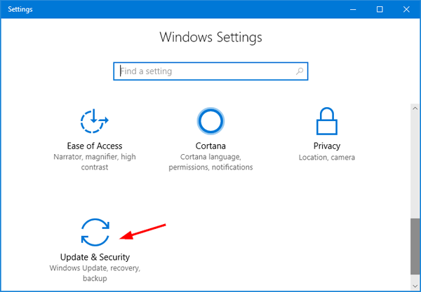 Open Settings by pressing Windows key + I
Select Update & Security