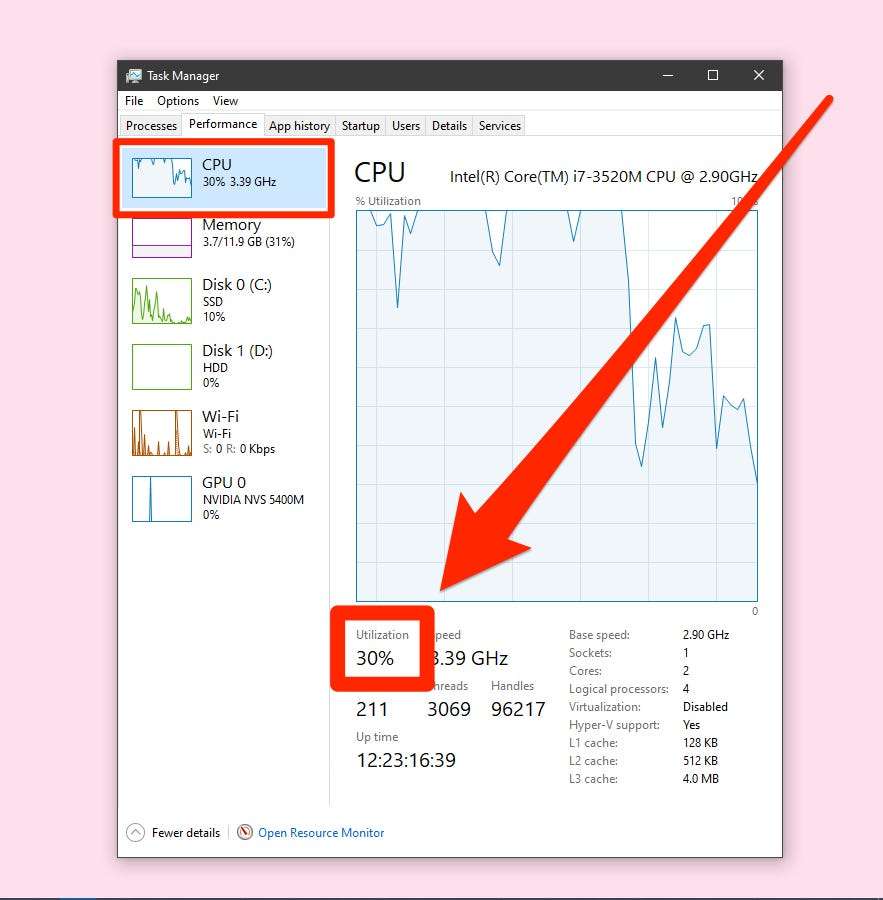 Open Task Manager: This will give you an overview of all the processes running on your system.
Check CPU usage: Look for processes that are using a high percentage of CPU.