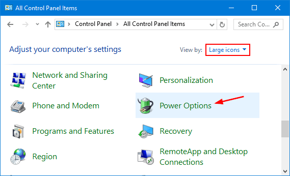 Open the Control Panel by searching for it in the Start menu
Select Power Options