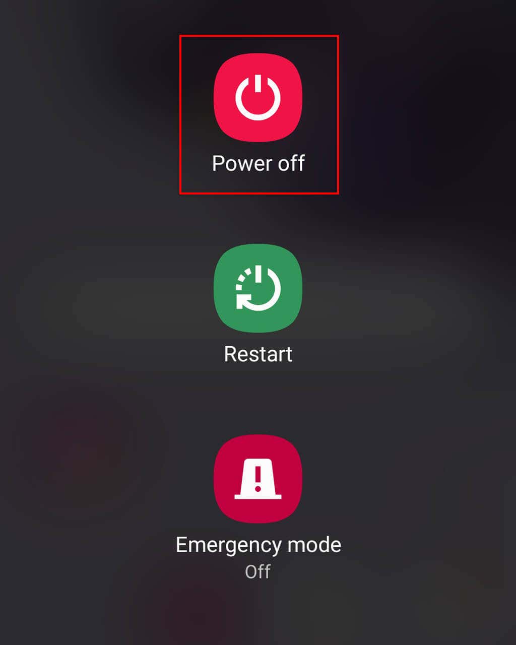 Press and hold the power button until the "Power off" option appears on the screen.
Select "Power off" and wait for your phone to turn off completely.