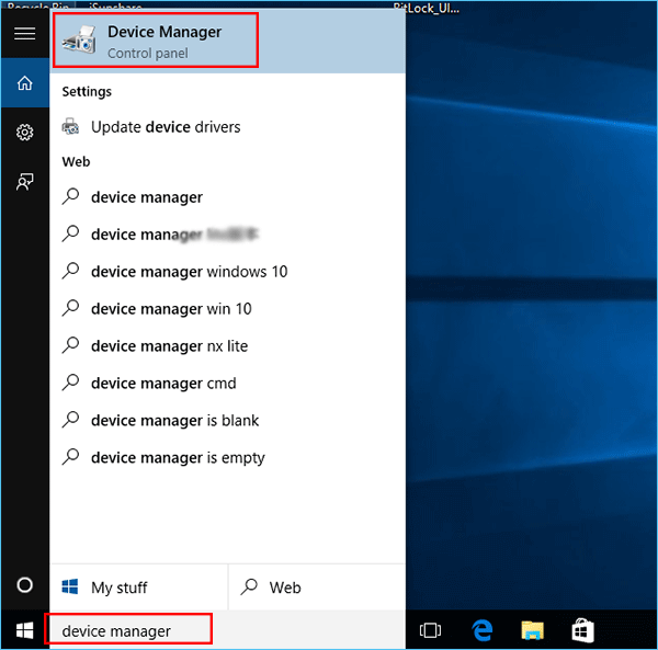 Press the Windows key and type "Device Manager" in the search bar.
Click on Device Manager in the search results.