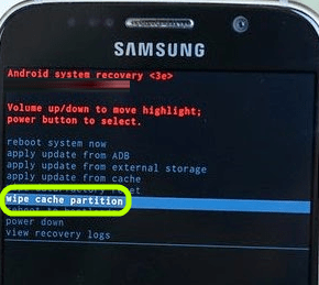 Release all buttons when the Samsung logo appears.
Use the "Volume Down" button to navigate to "Wipe Cache Partition" and press the "Power" button to select it.