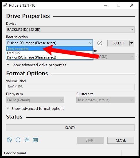 Right-click on the USB drive and select Format.
Choose FAT32 as the file system.