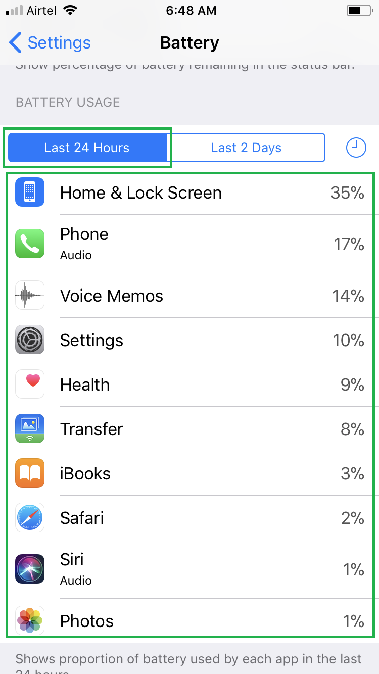Scroll down to view the list of apps consuming battery
Tap on the specific app