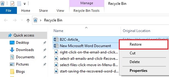 Select the deleted restore point(s) and click on "Recover". 
 Save the restored file(s) to a different location to avoid overwriting any other files.