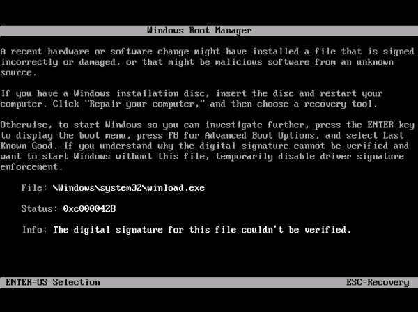 Windows BOOTMGR error message